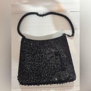 Black Beaded Evening Shoulder Bag